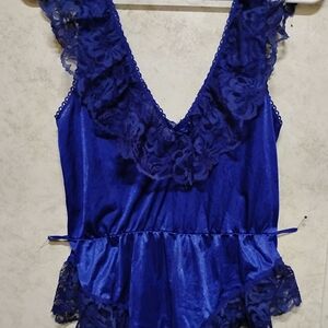 Satin Lace Trim Chemise in Royal Blue